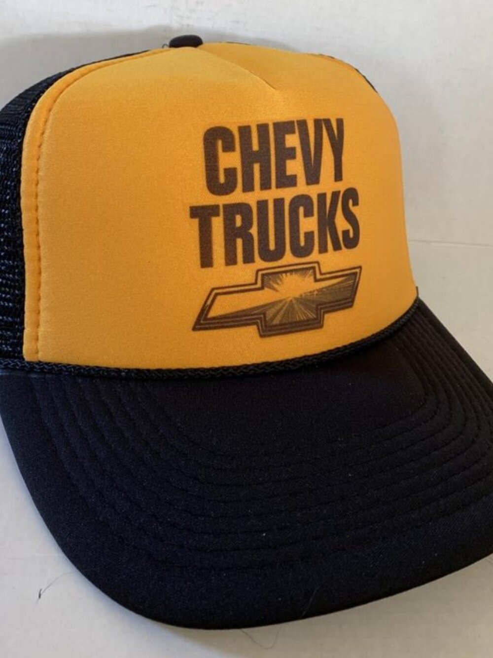 Retro Vintage Style Chevy Bowtie America Hat Black USA Printed 80s Trucker Rare